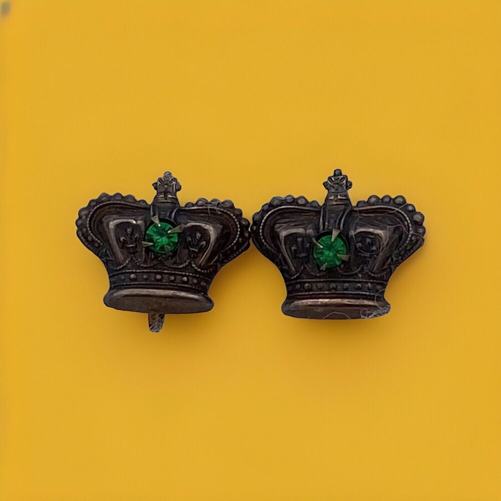 Vintage Sterling Silver Royal Crown Screw-Back Earrings, Fleur de Lis Design